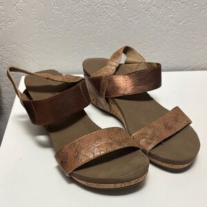 Corkys Metallic Copper Strap Wedge Sandals